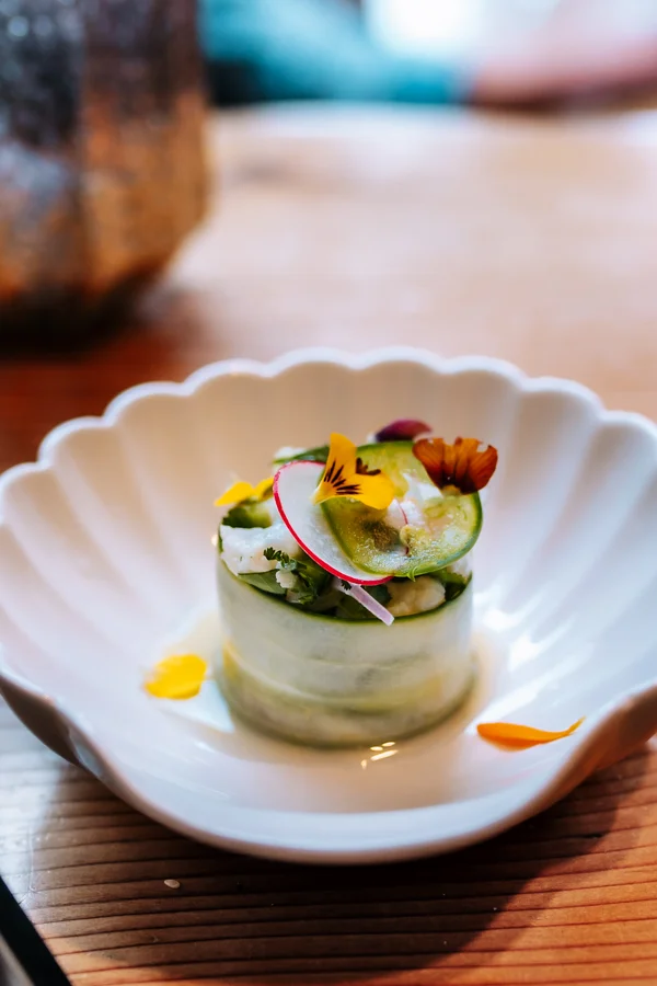 Plated chef course at a vacation rental