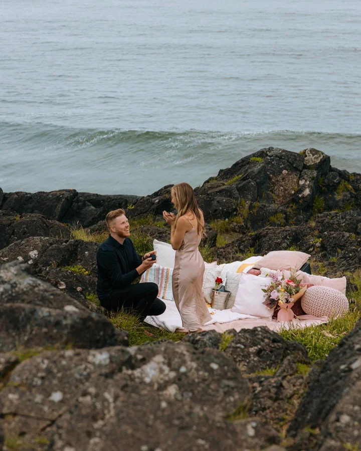 Romantic proposal picnic setup